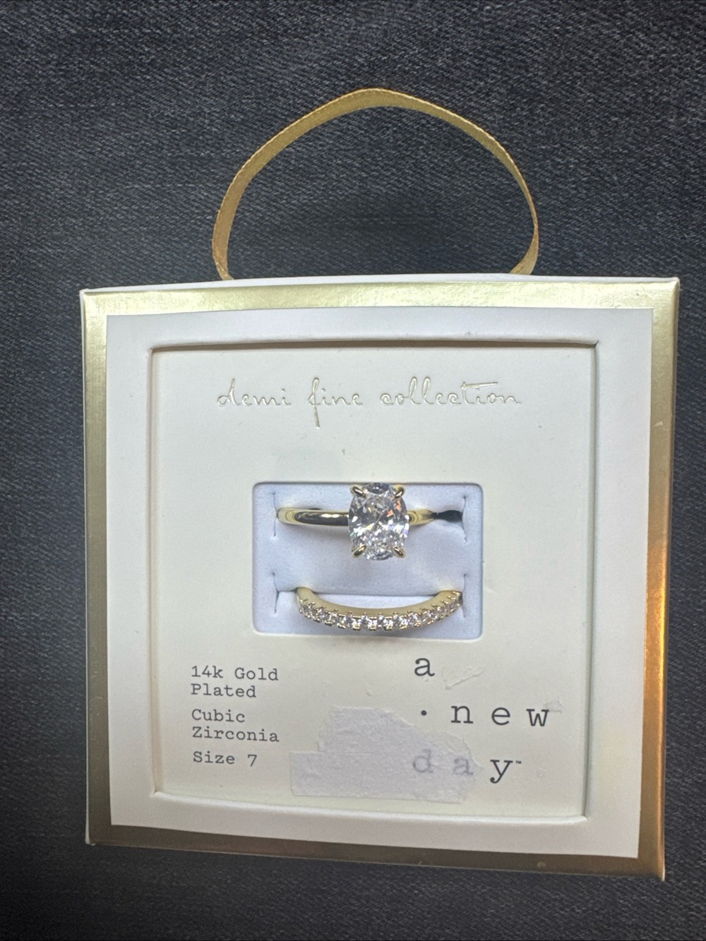 a new day Gold-Plated CZ Solitaire and Pavé Band Set - Gold, White